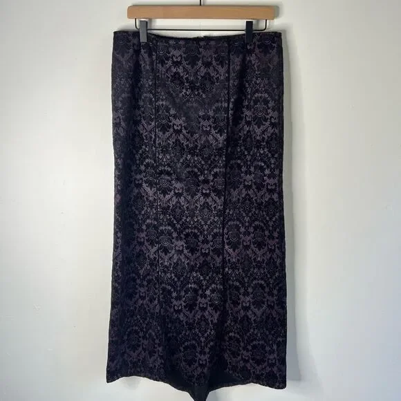 LIP SERVICE Vintage Black and Purple Velvet Lace Maxi Pencil Skirt Large LA USA - Picture 2 of 12